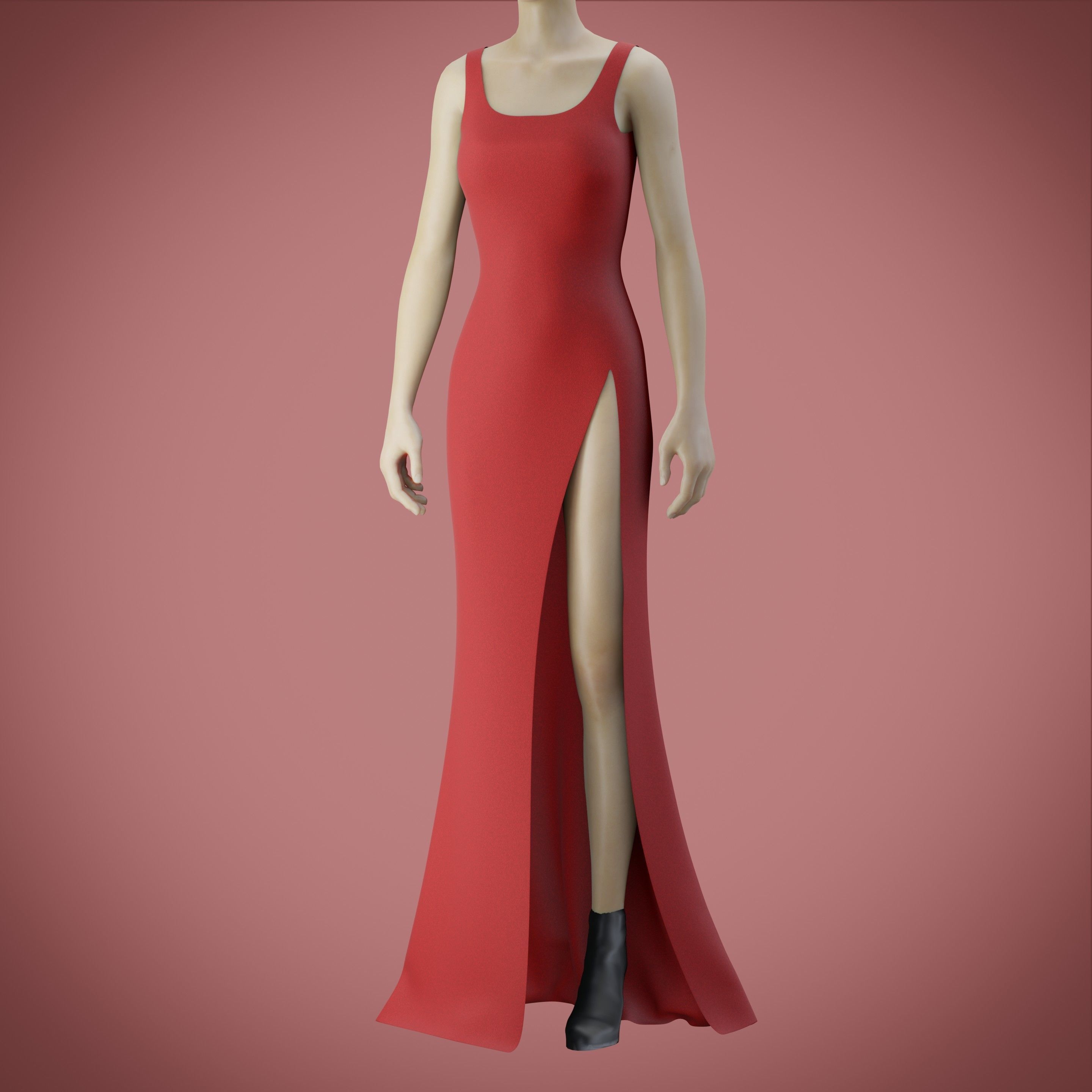 red gown with high slit Low-poly 3D model_57