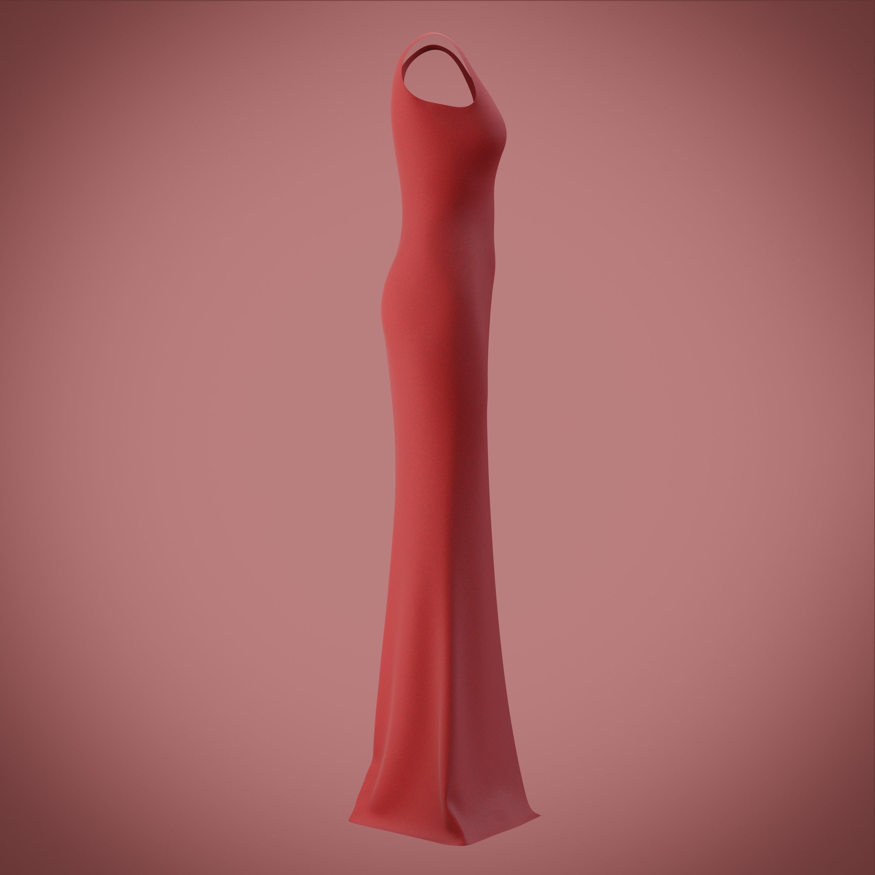 red gown with high slit Low-poly 3D model_23