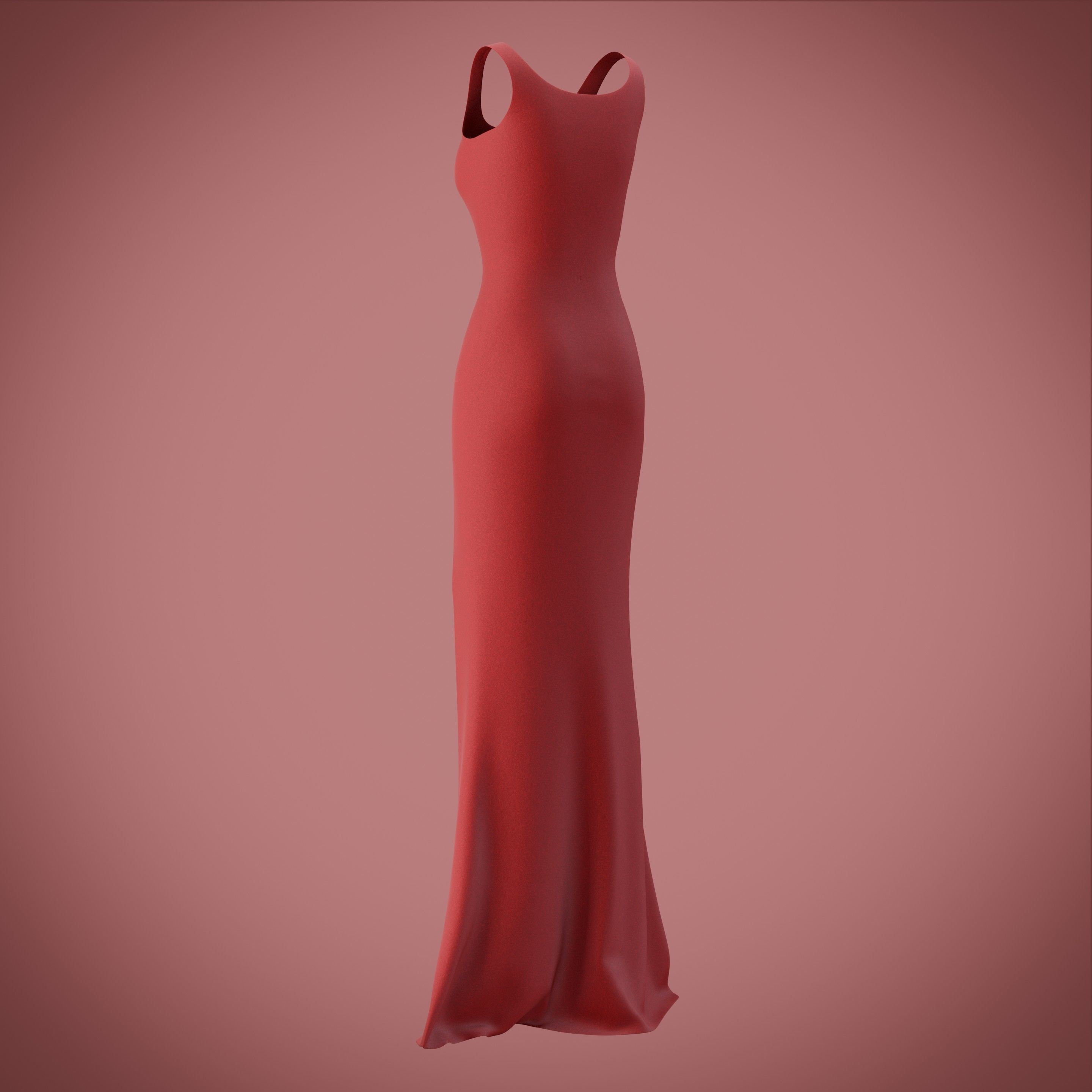 red gown with high slit Low-poly 3D model_30