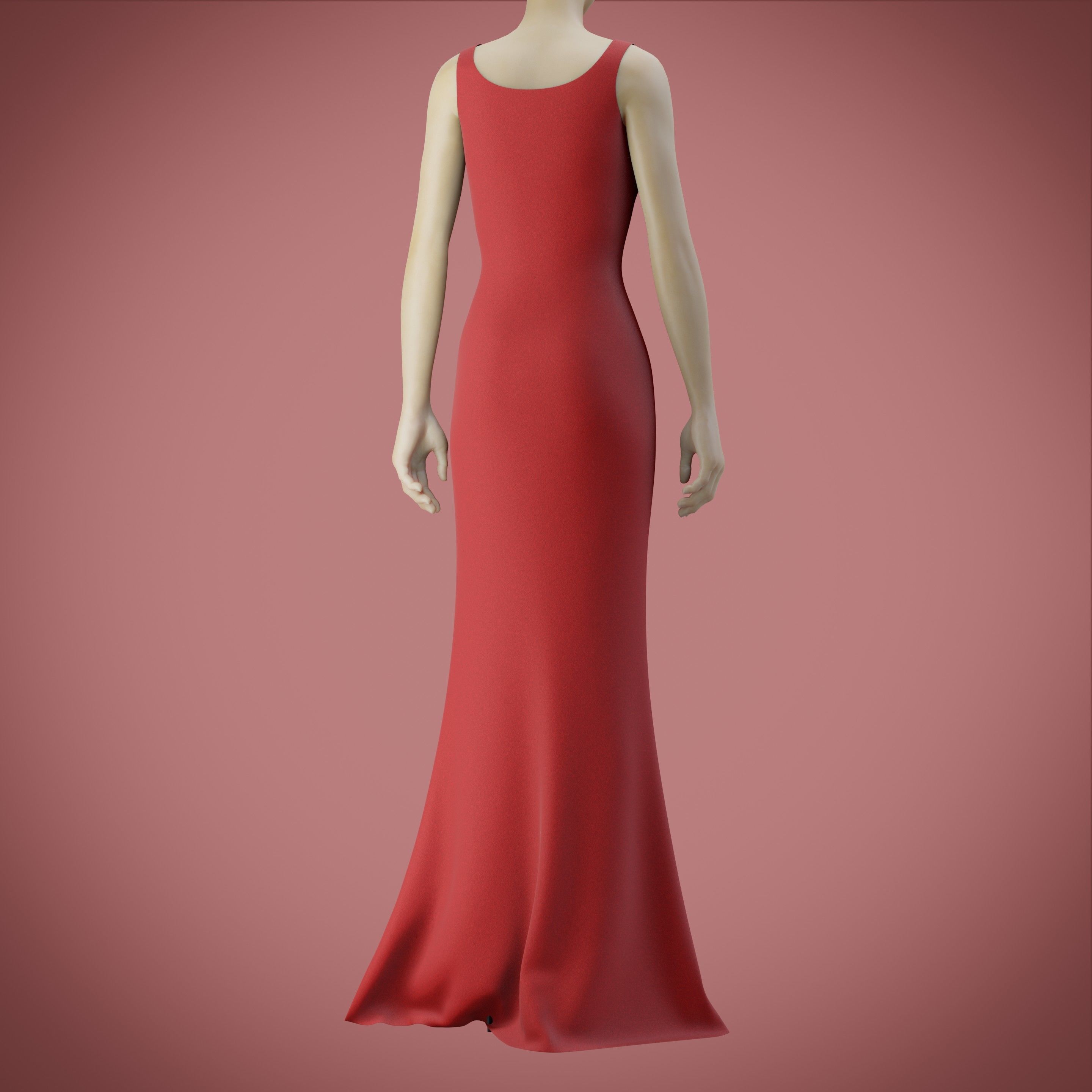 red gown with high slit Low-poly 3D model_47