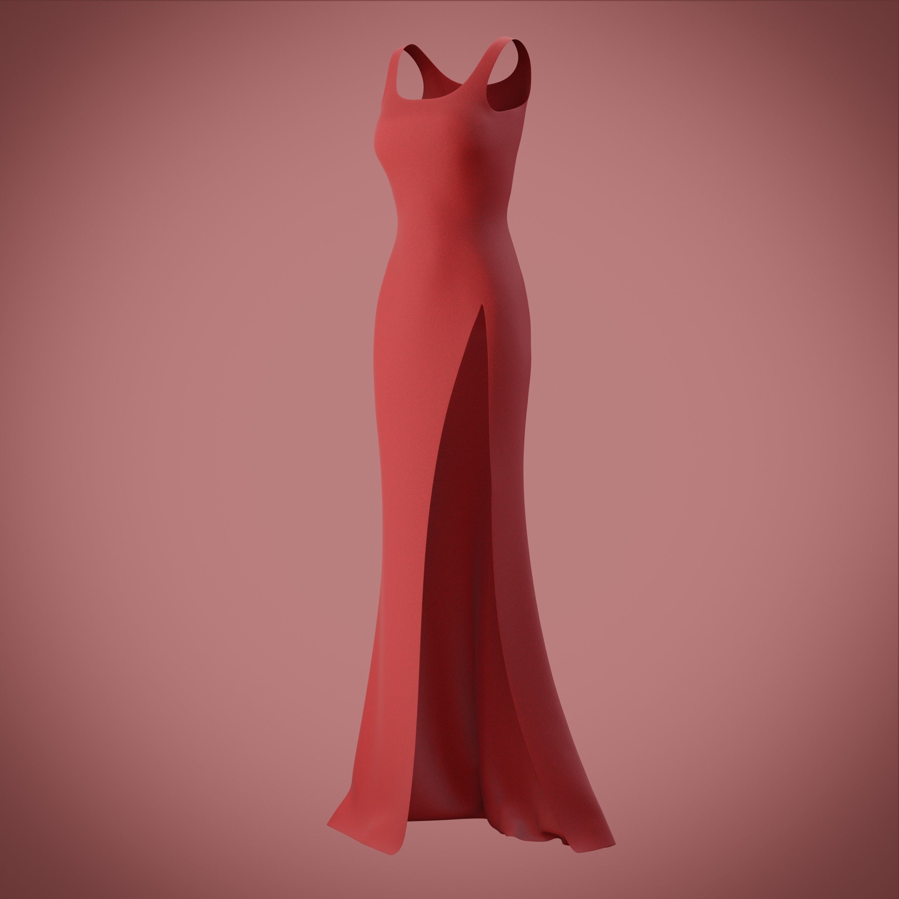 red gown with high slit Low-poly 3D model_36