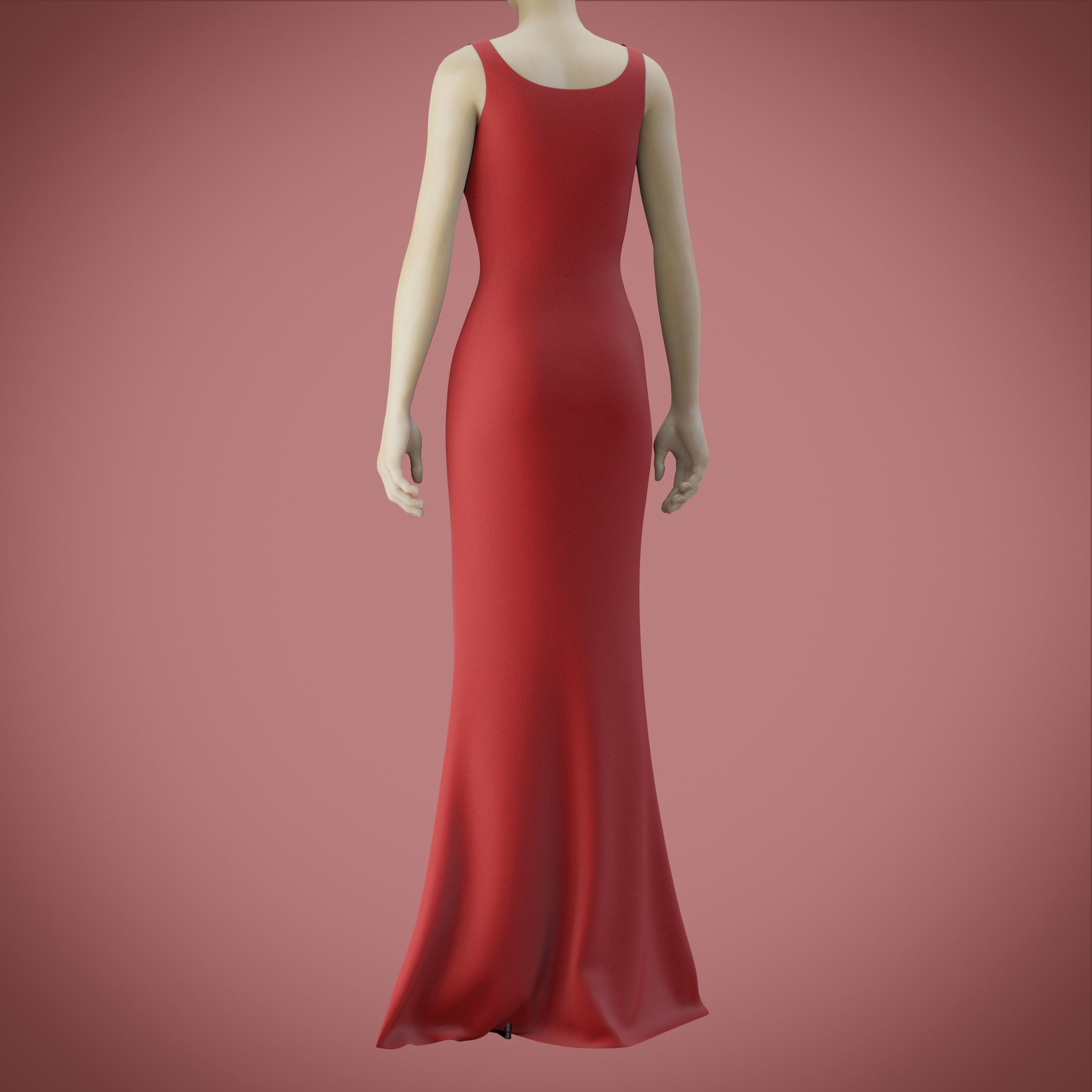 red gown with high slit Low-poly 3D model_49