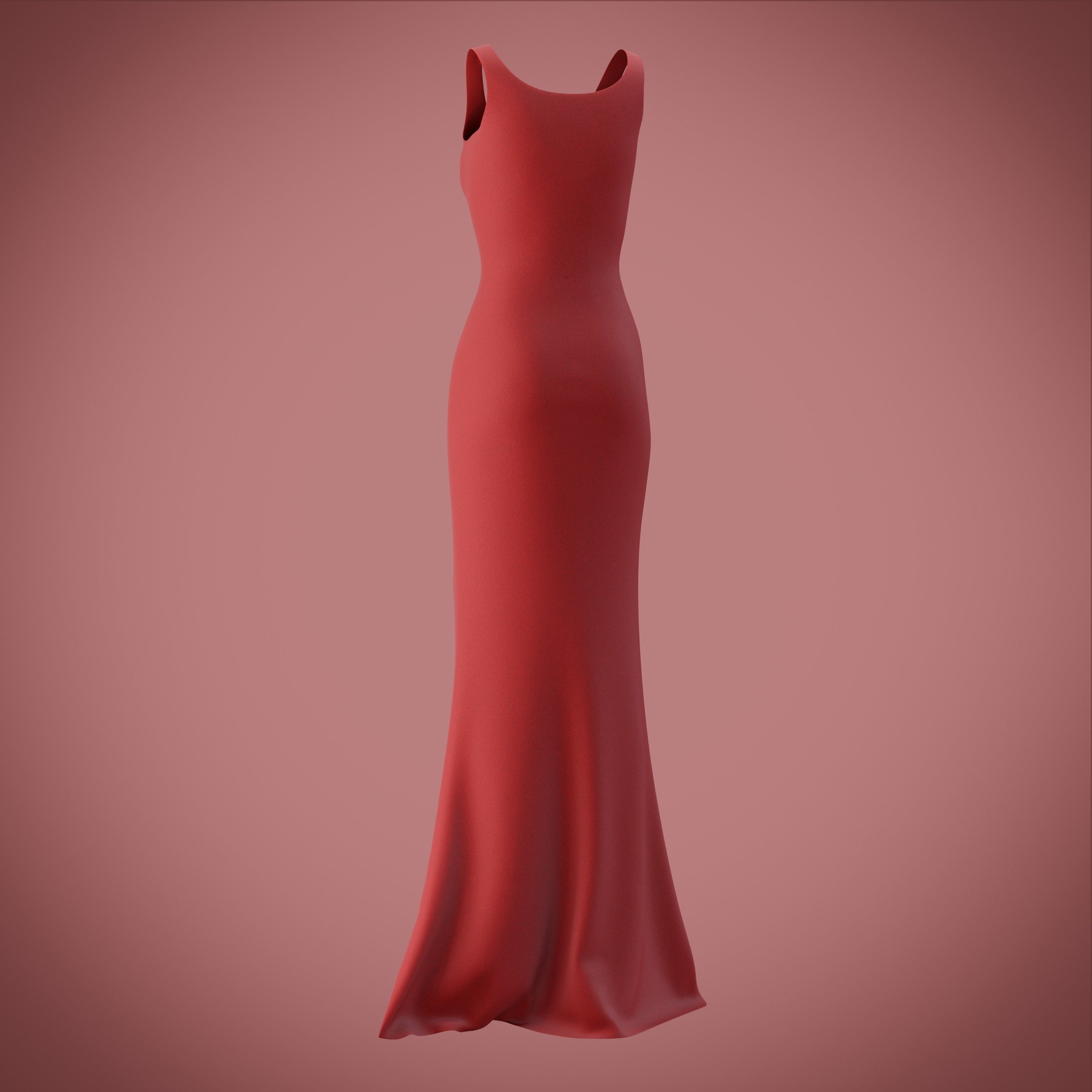 red gown with high slit Low-poly 3D model_29