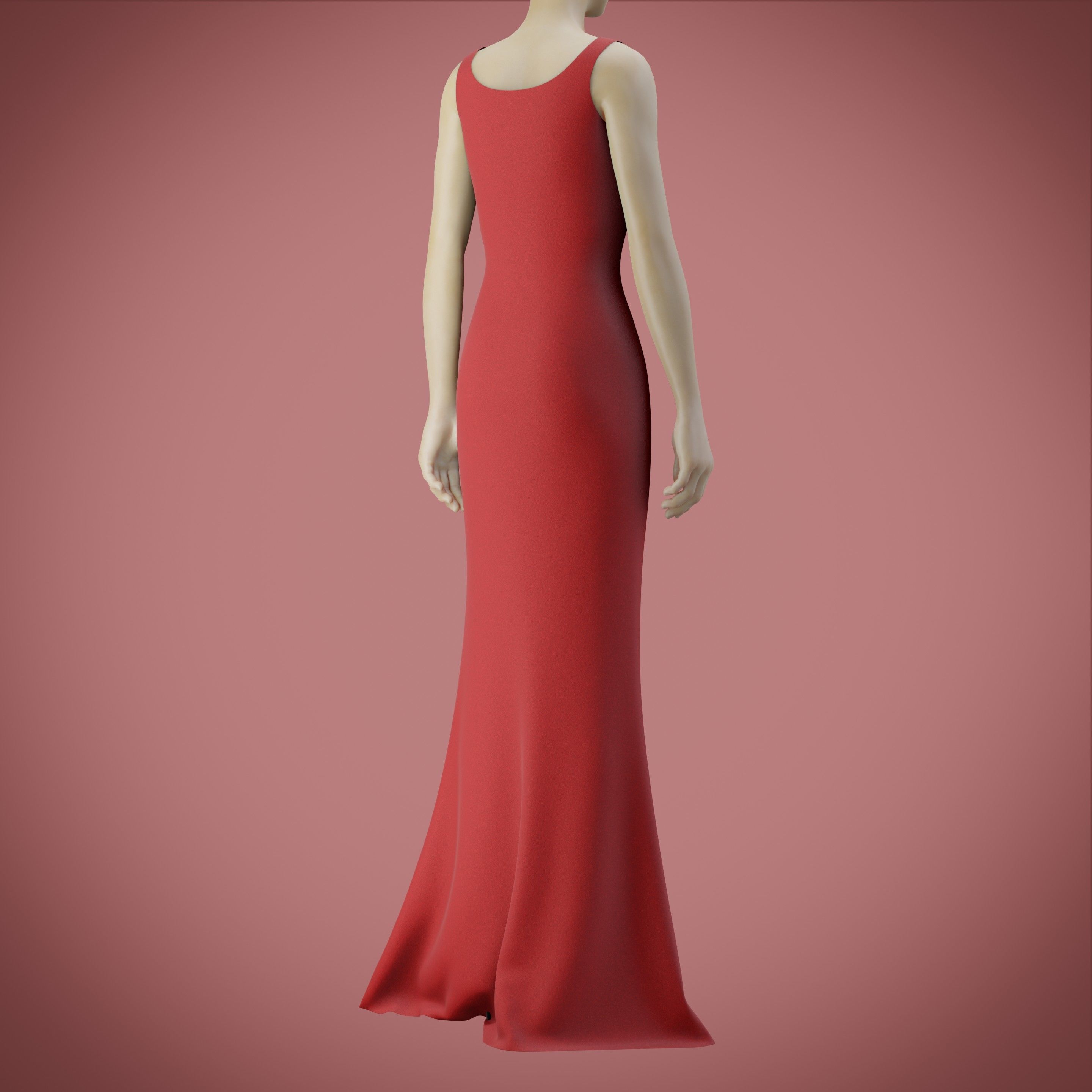 red gown with high slit Low-poly 3D model_46