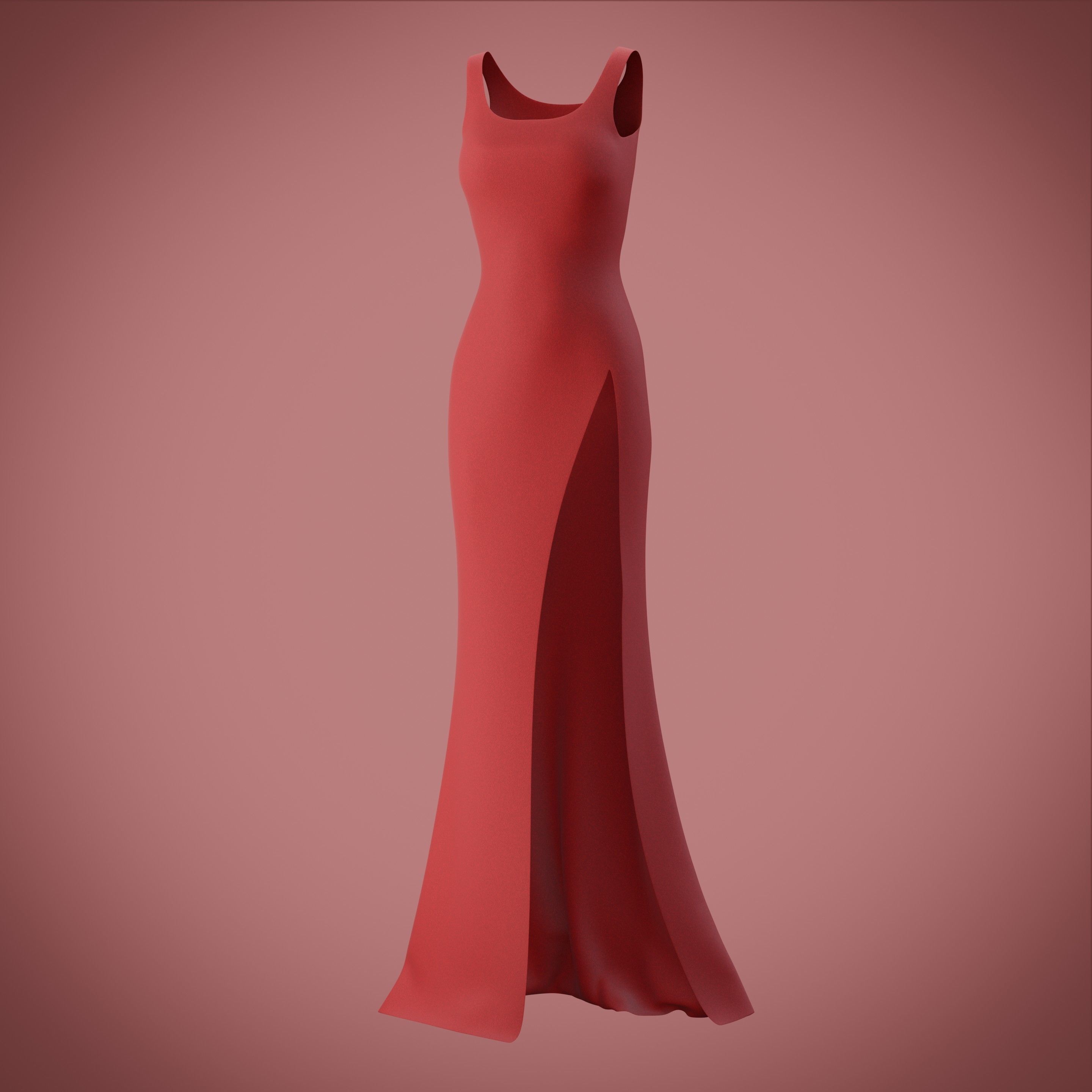 red gown with high slit Low-poly 3D model_37