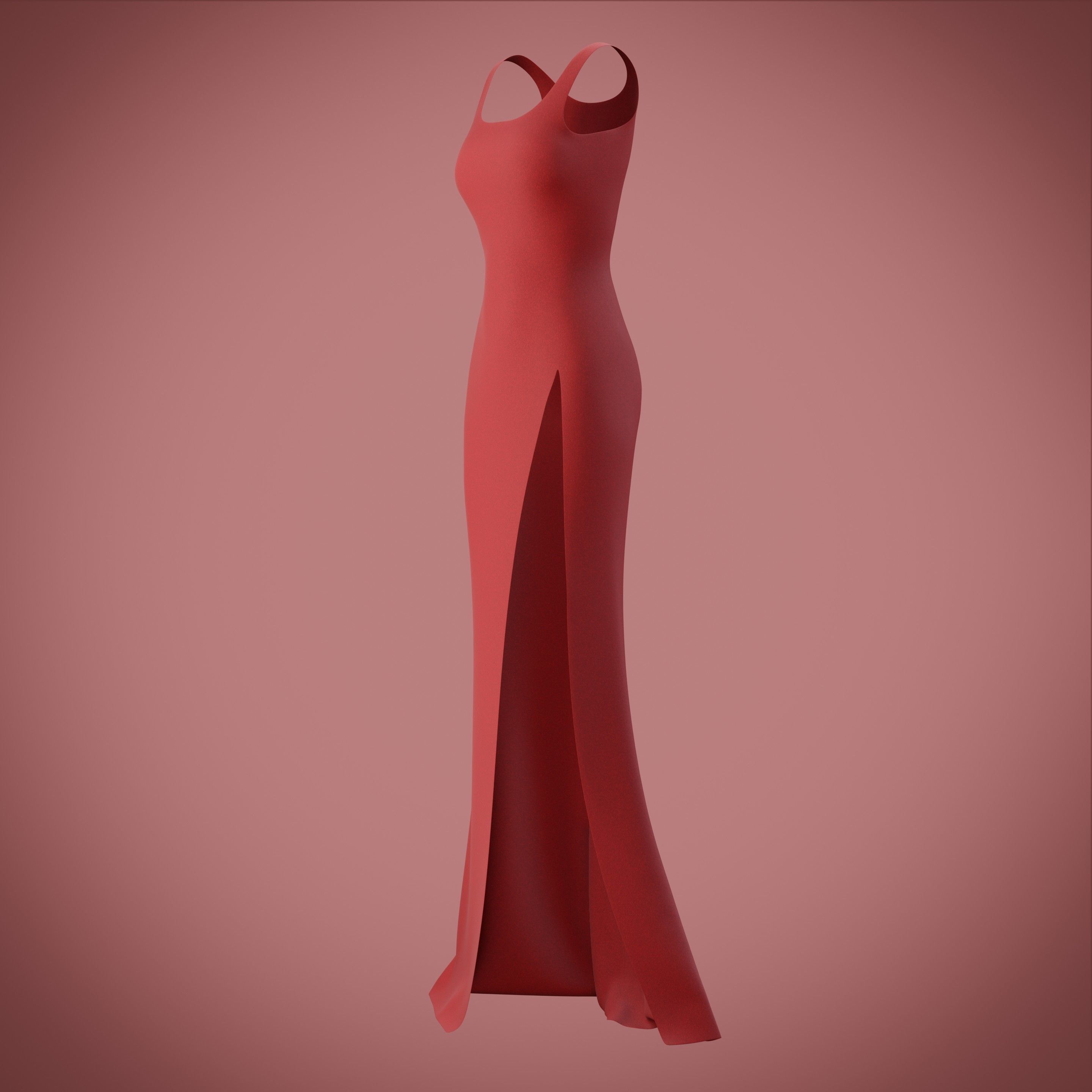 red gown with high slit Low-poly 3D model_35