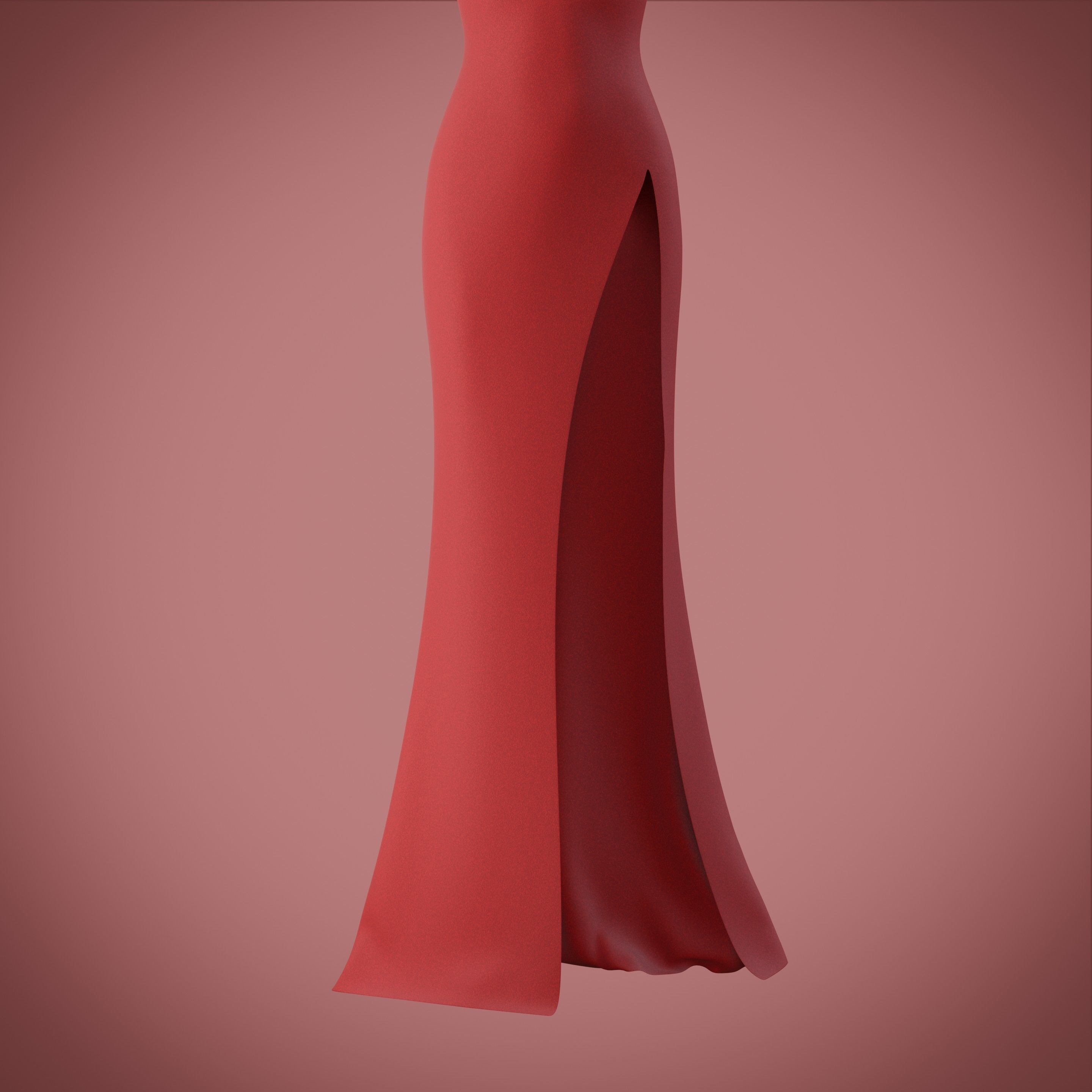 red gown with high slit Low-poly 3D model_7