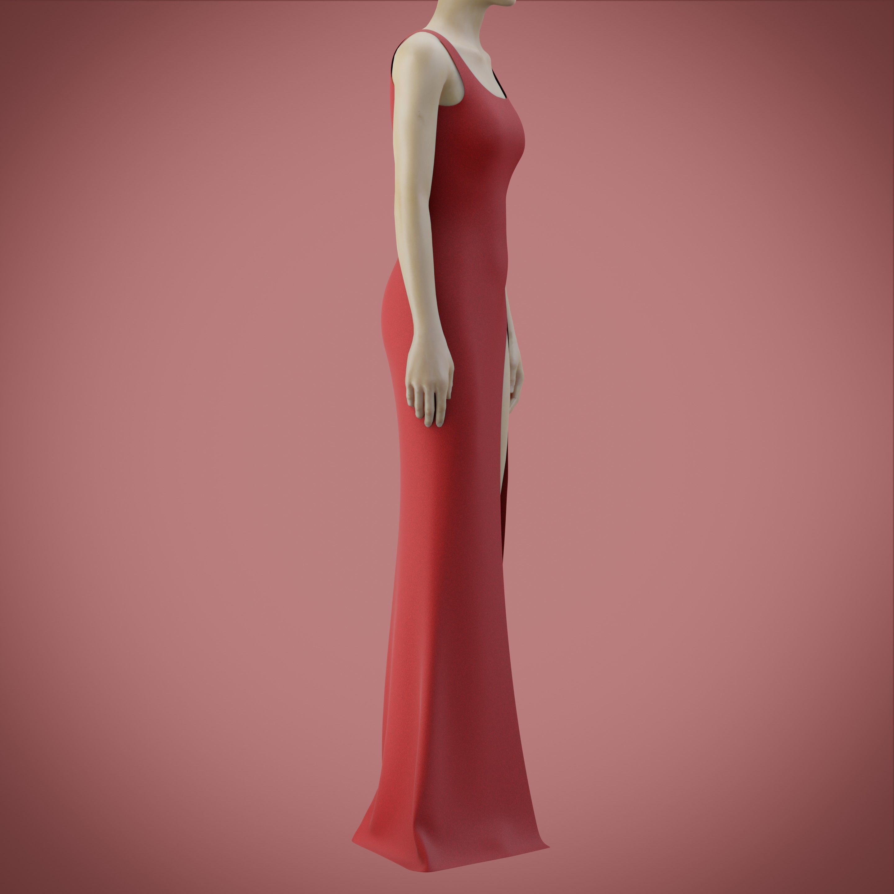 red gown with high slit Low-poly 3D model_42