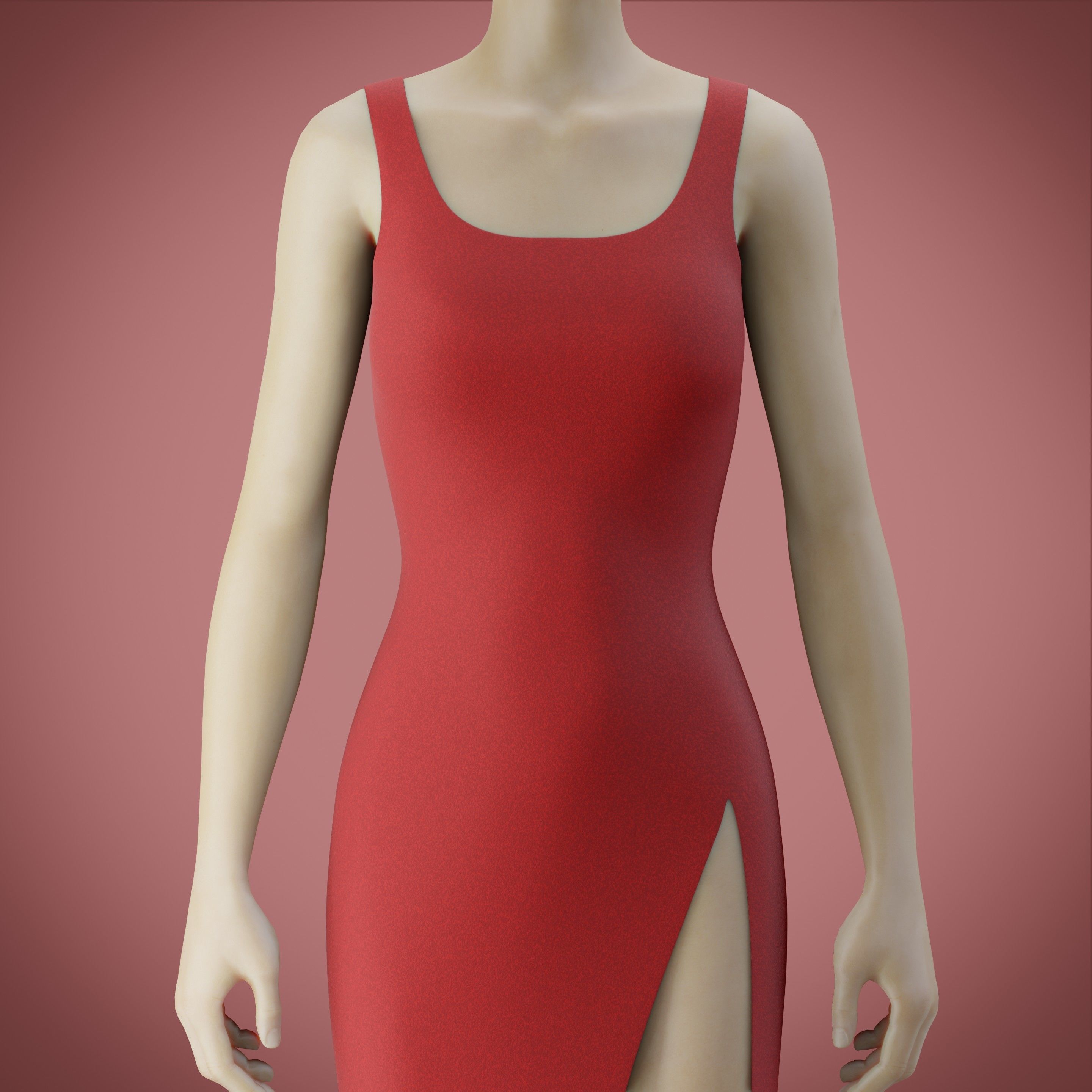red gown with high slit Low-poly 3D model_5