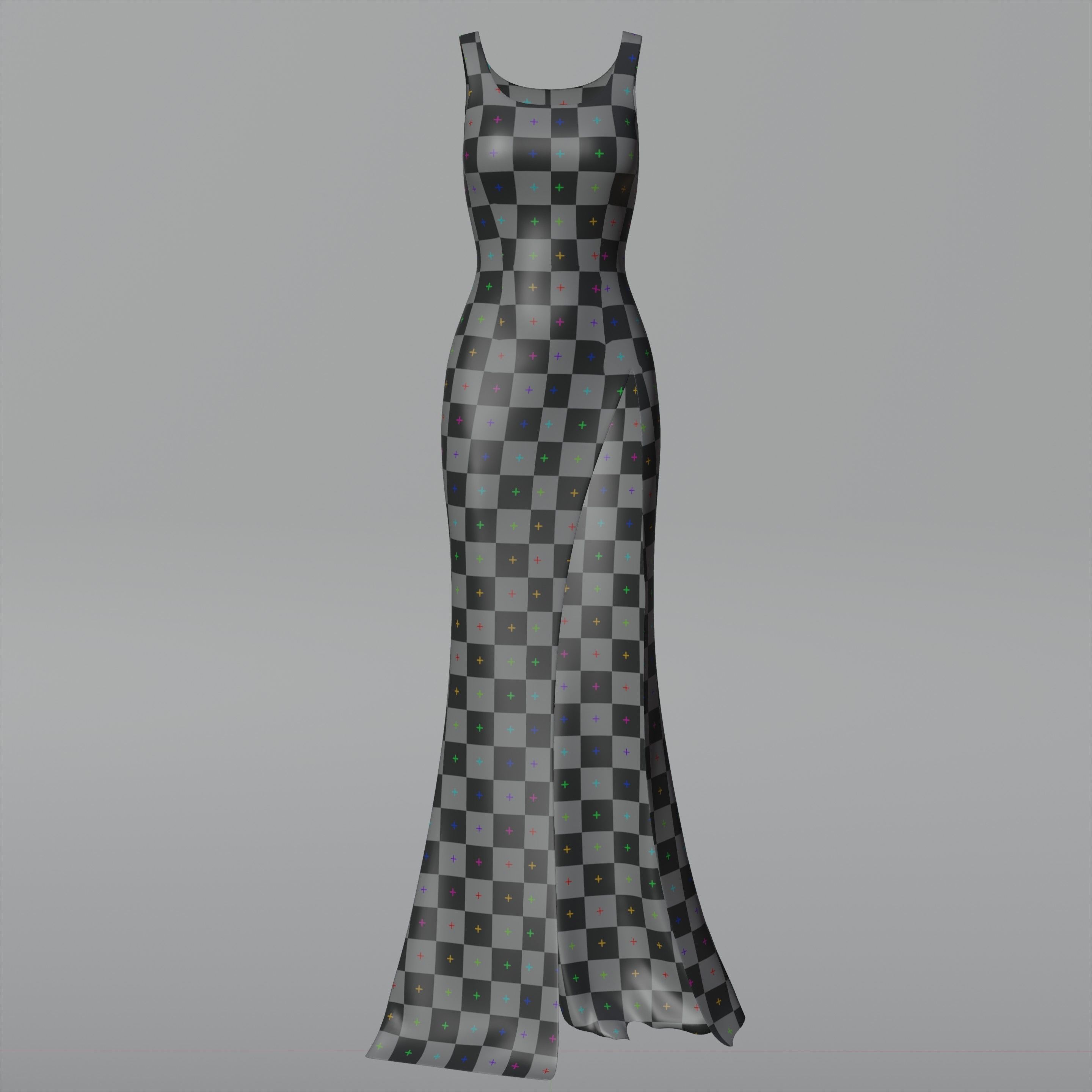 red gown with high slit Low-poly 3D model_13