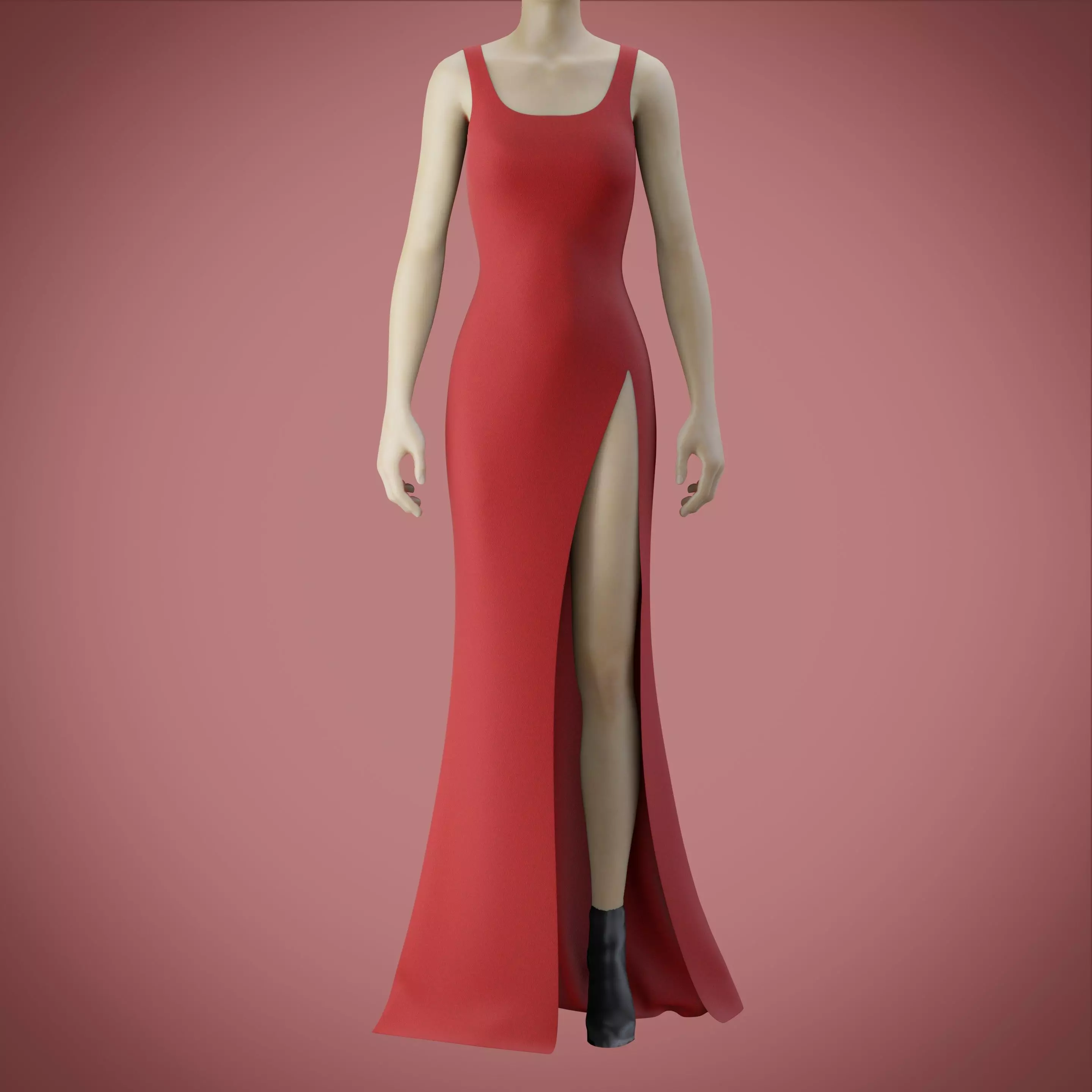 red gown with high slit Low-poly 3D model_0