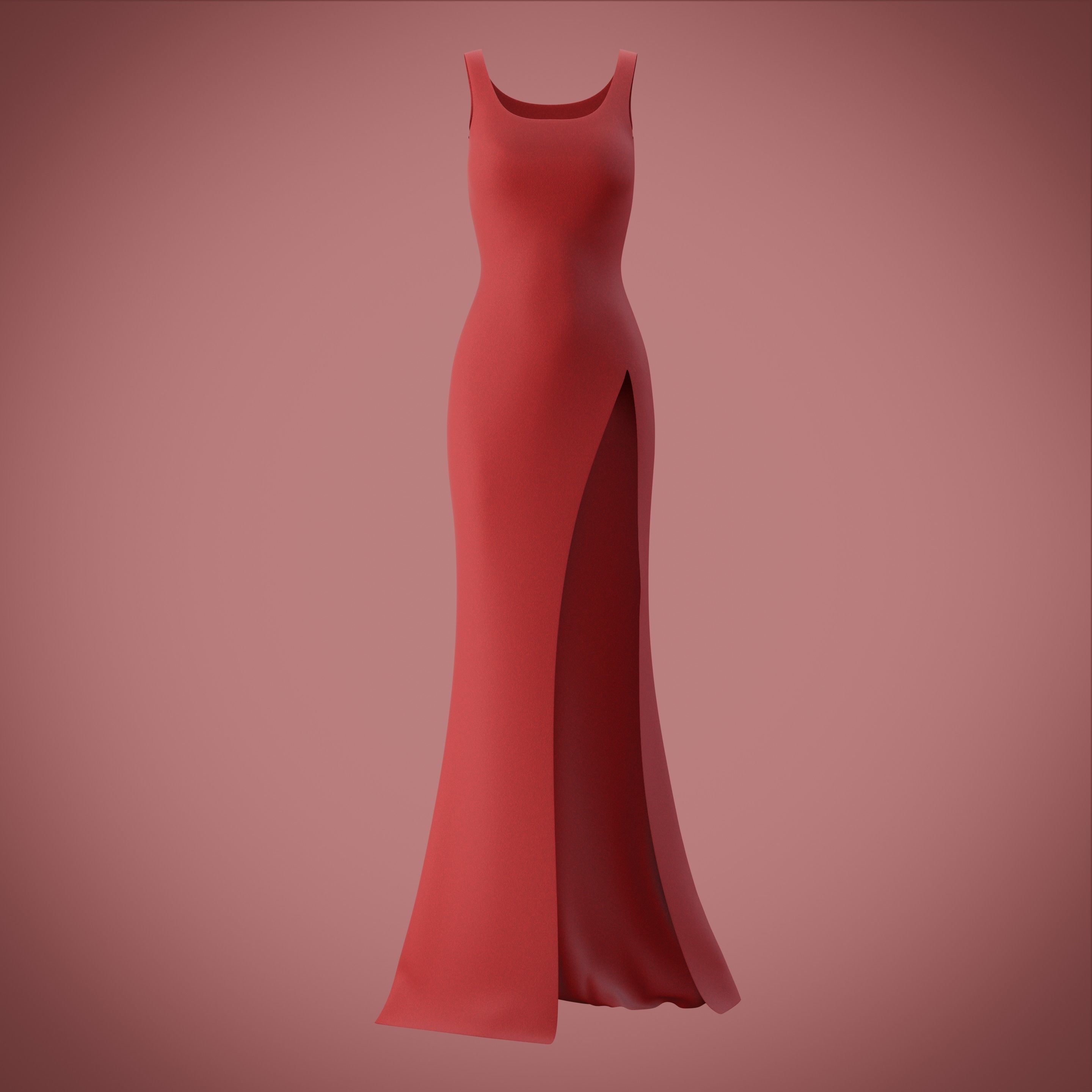 red gown with high slit Low-poly 3D model_58