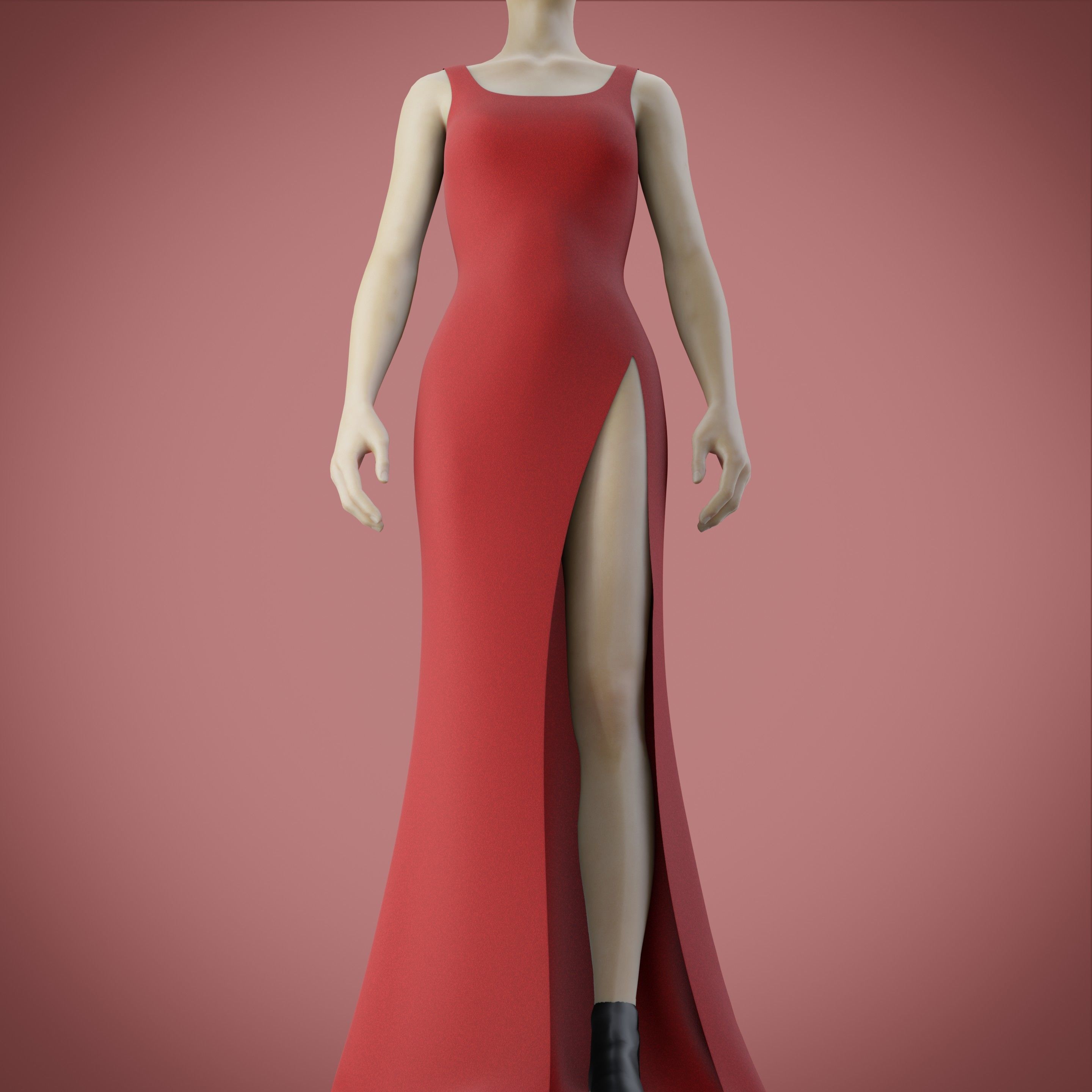red gown with high slit Low-poly 3D model_4