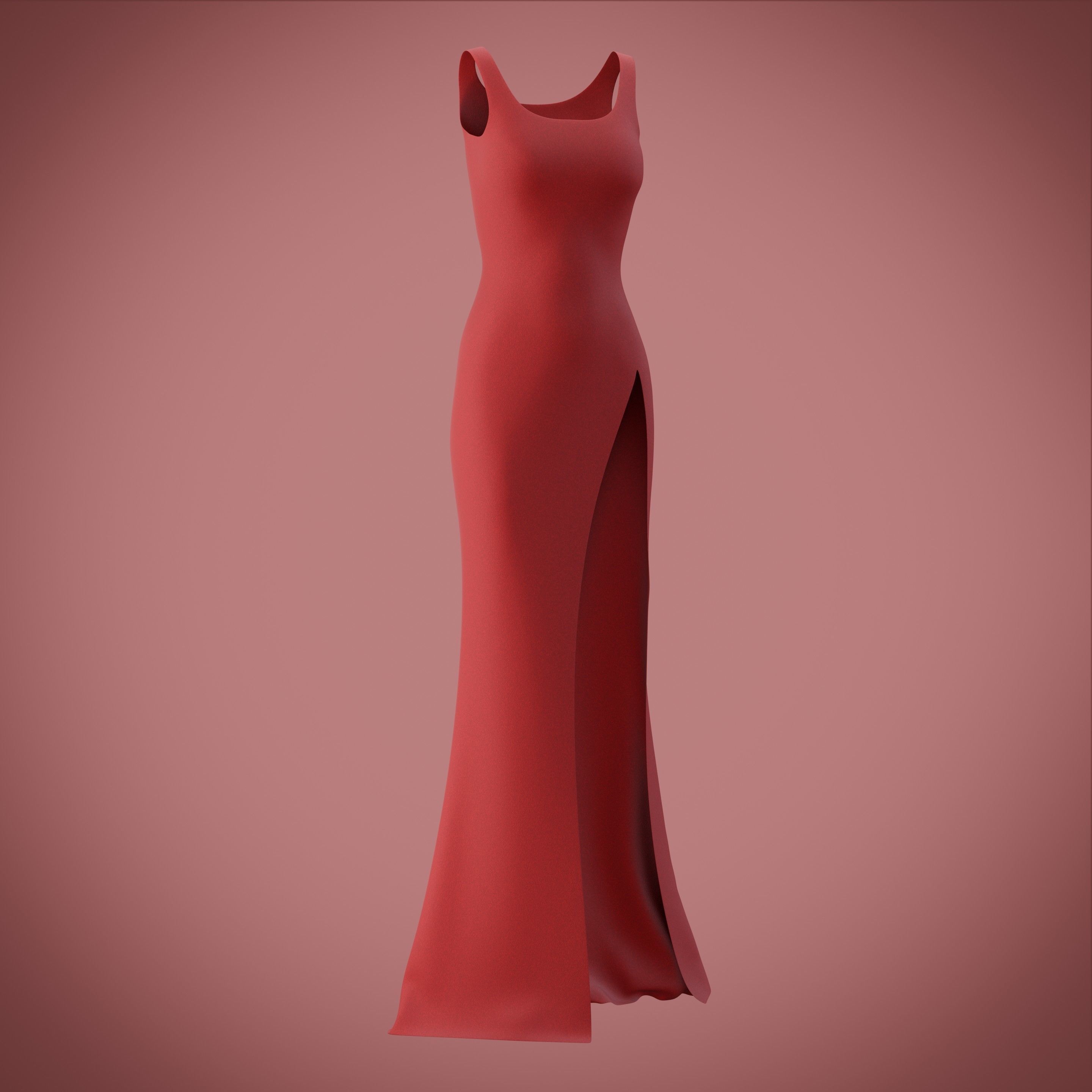 red gown with high slit Low-poly 3D model_19