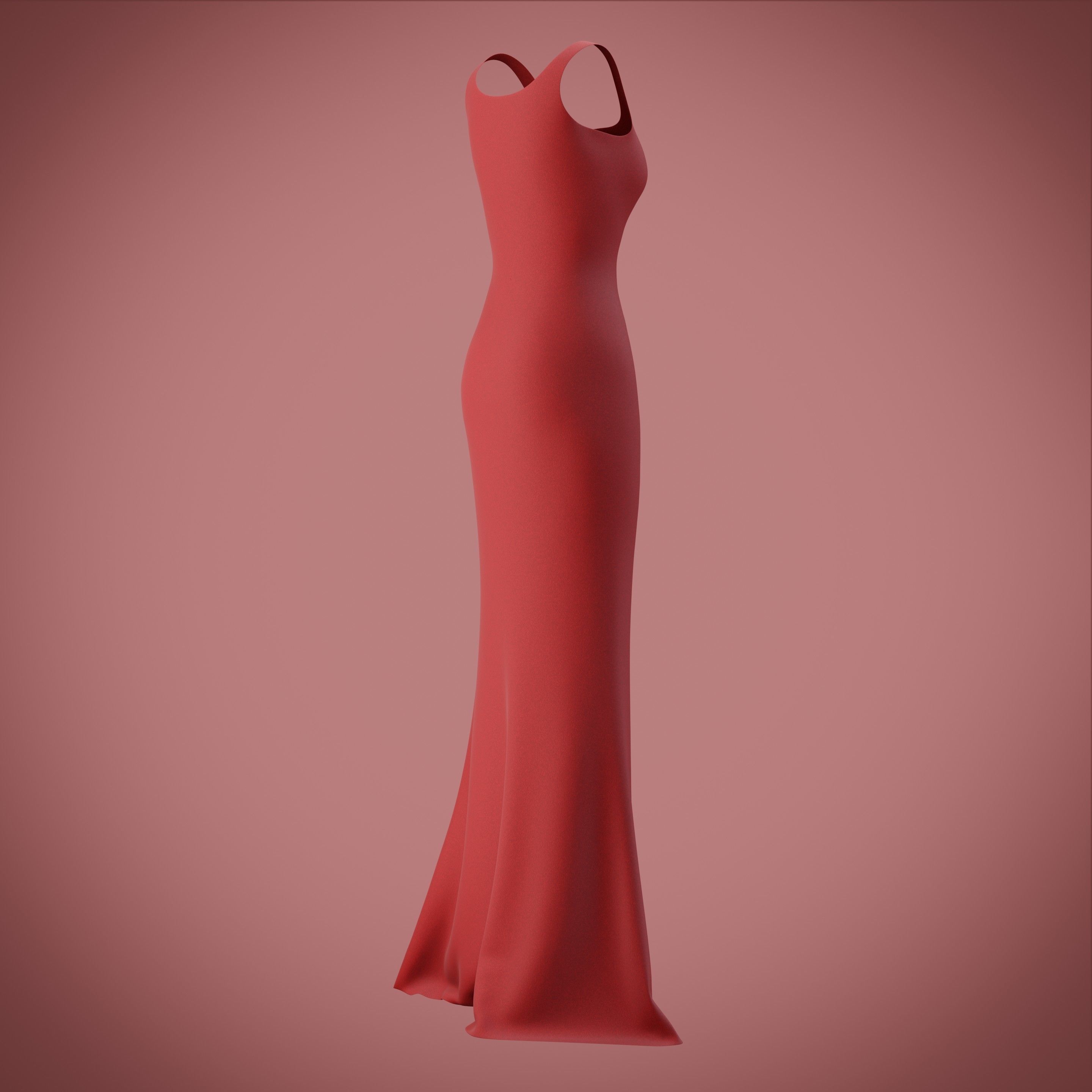 red gown with high slit Low-poly 3D model_25