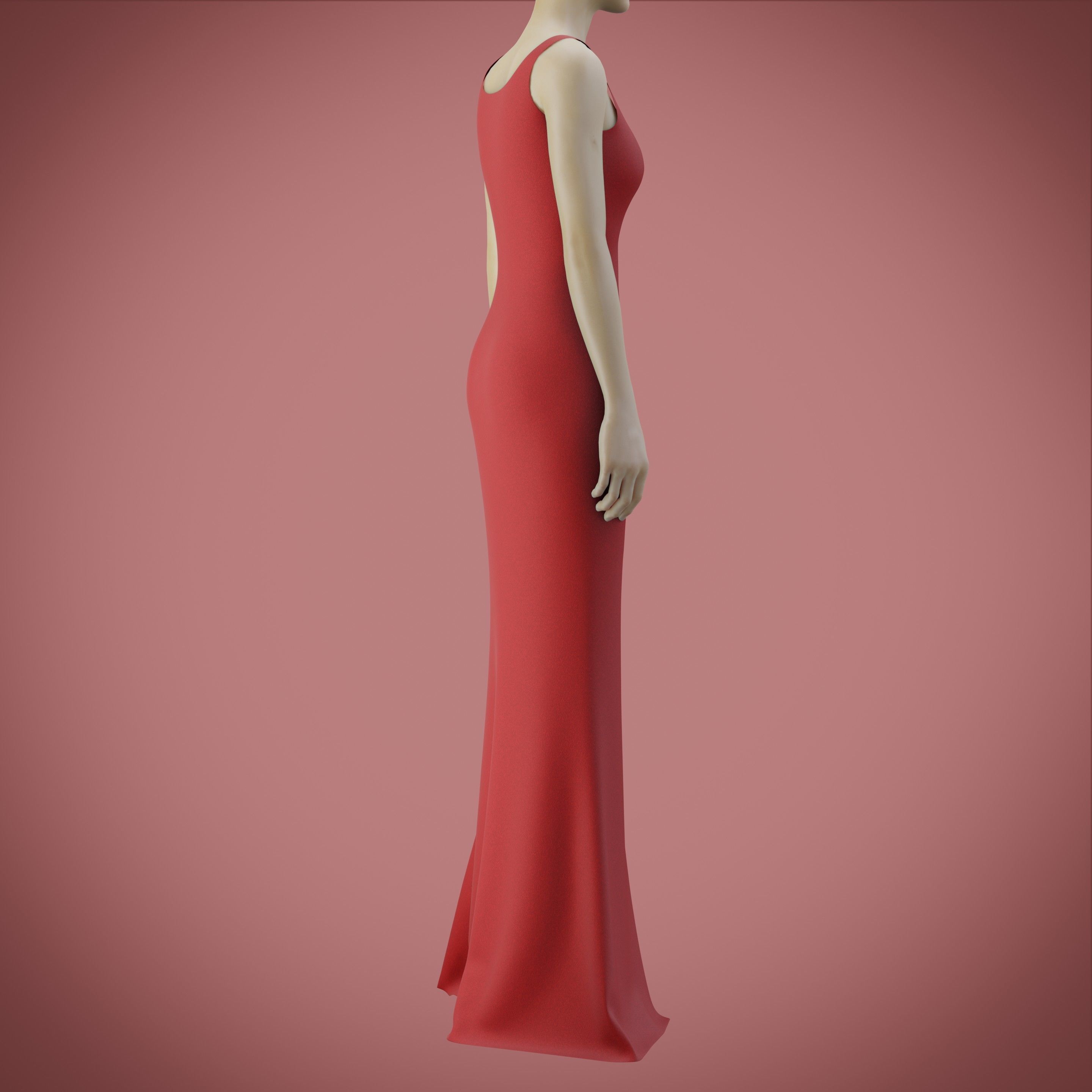 red gown with high slit Low-poly 3D model_44