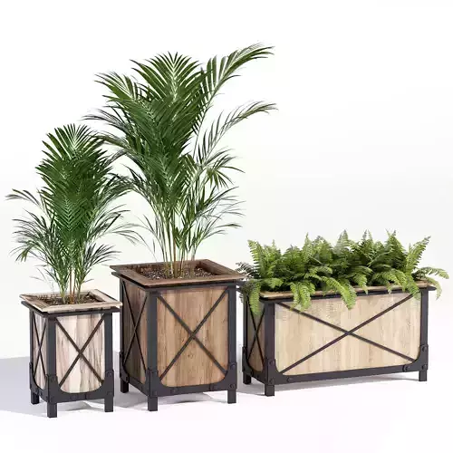 Marron three wooden planters 3D model