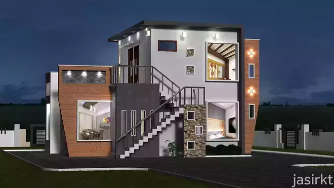 HOME 2 house with stairs at night