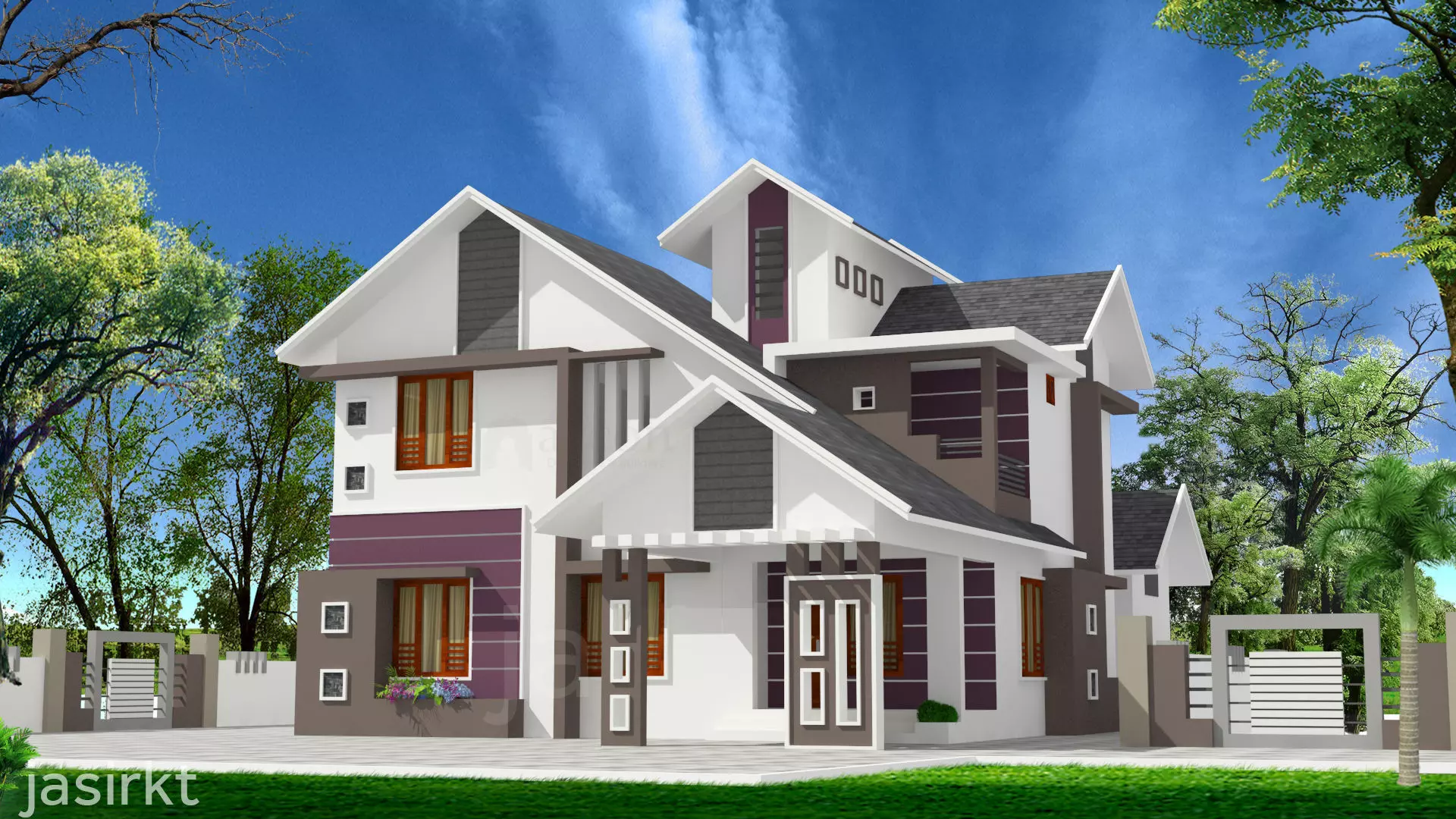 HOME 6 modern house in kerala 3D model_0