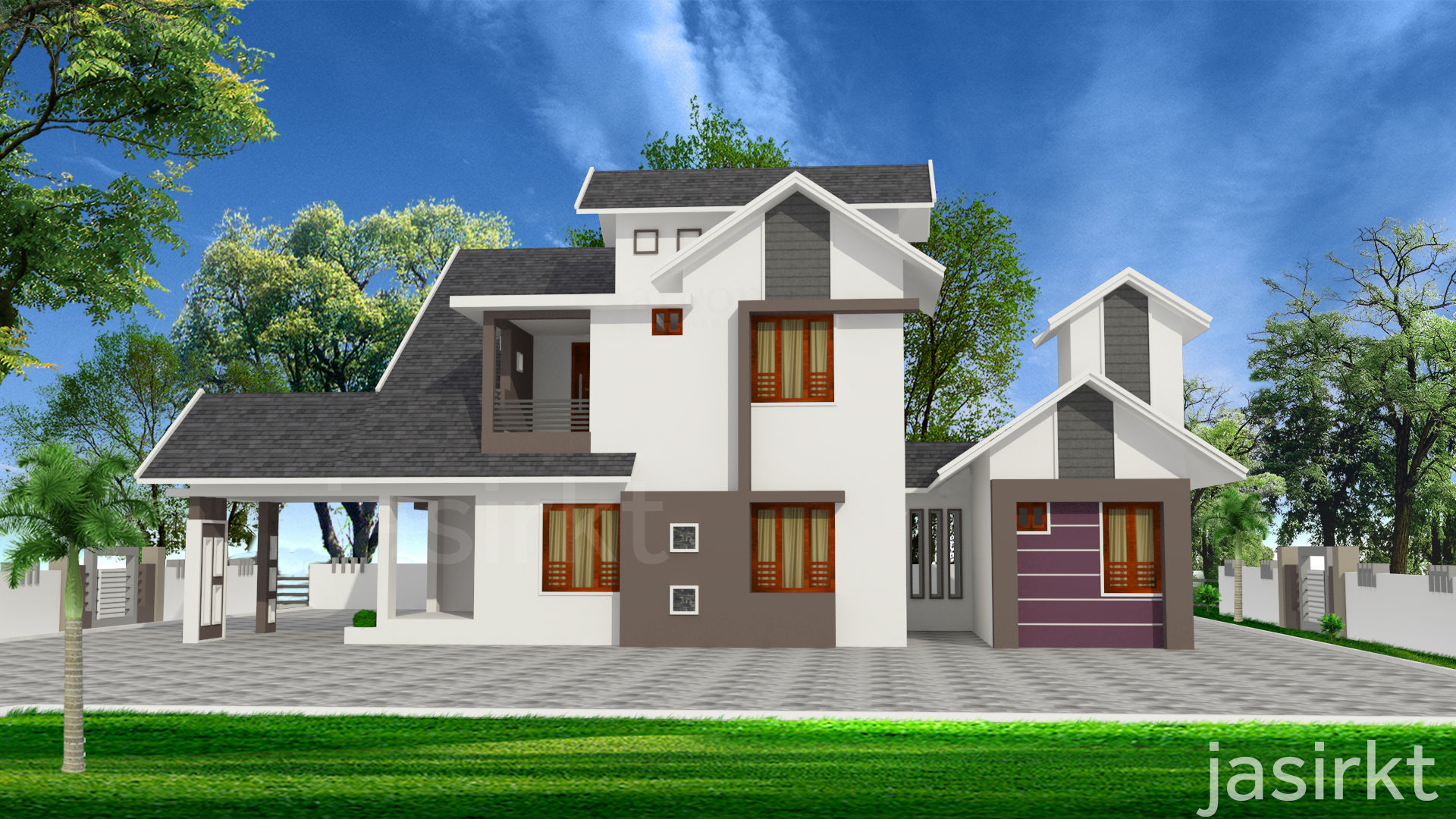 HOME 6 modern house in kerala 3D model_1