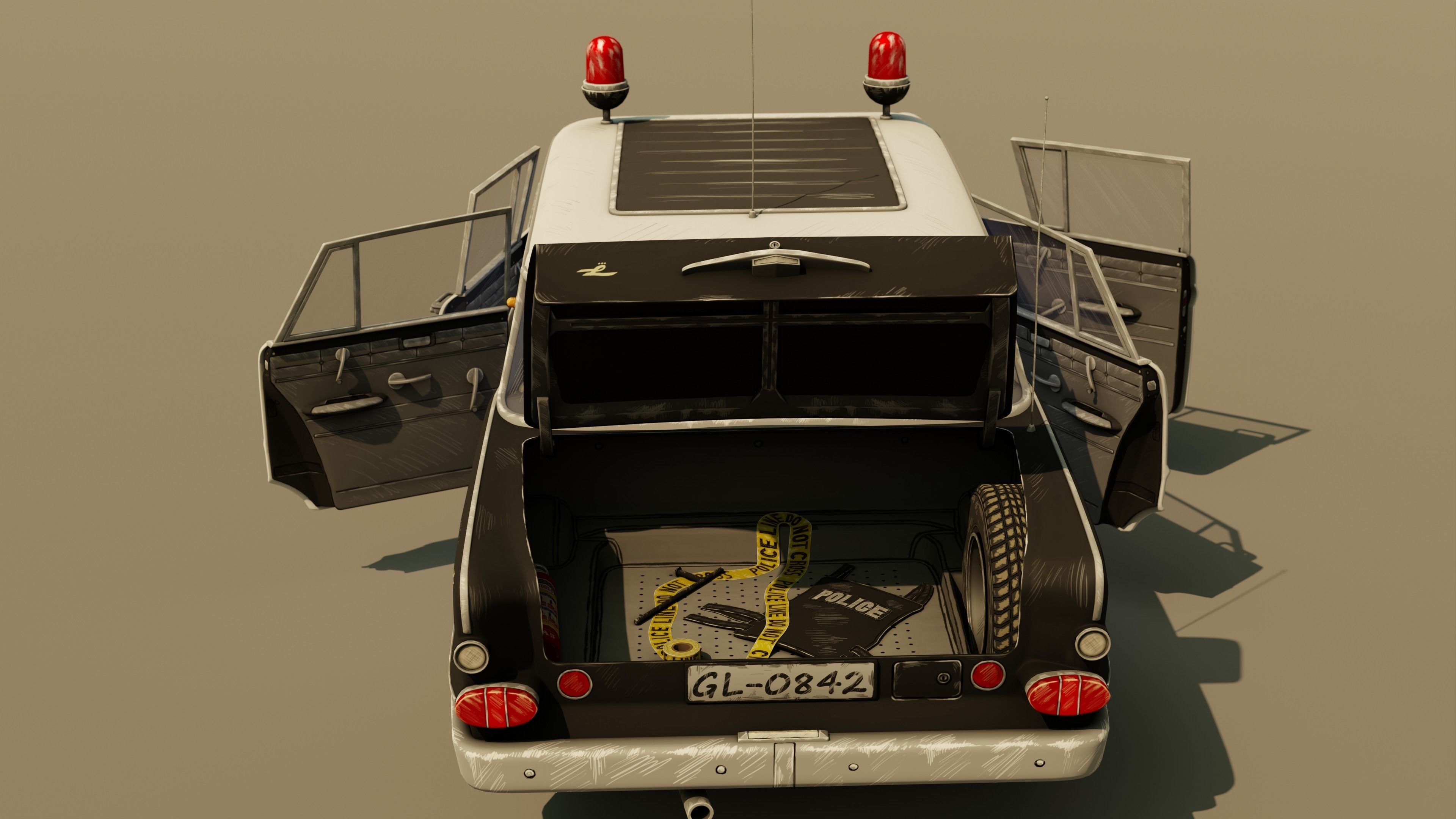 Police Car Stylized Low-poly 3D model_9