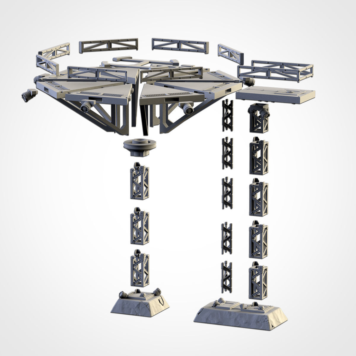 HELIPORT futuristic structure with metal poles 3D print model_1