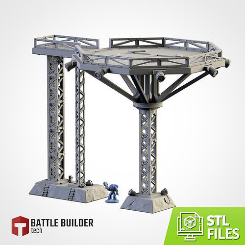 HELIPORT futuristic structure with metal poles 3D print model