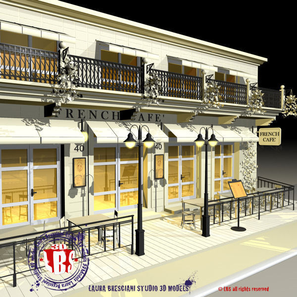 Cafe Restaurant facade 3D model_3