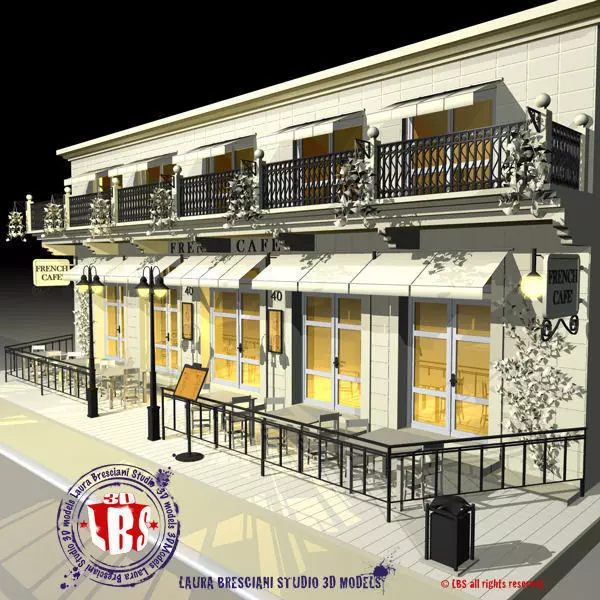 Cafe Restaurant facade 3D model_0
