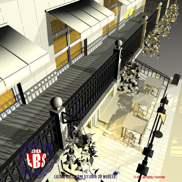 Cafe Restaurant facade 3D model_8
