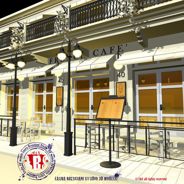 Cafe Restaurant facade 3D model_7