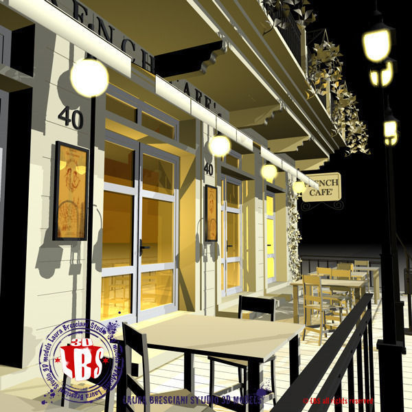 Cafe Restaurant facade 3D model_11