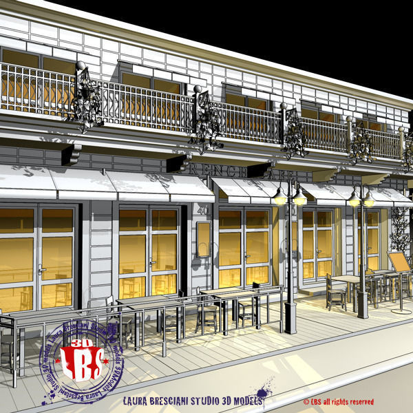Cafe Restaurant facade 3D model_4