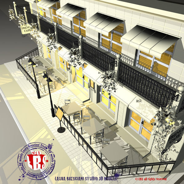 Cafe Restaurant facade 3D model_10