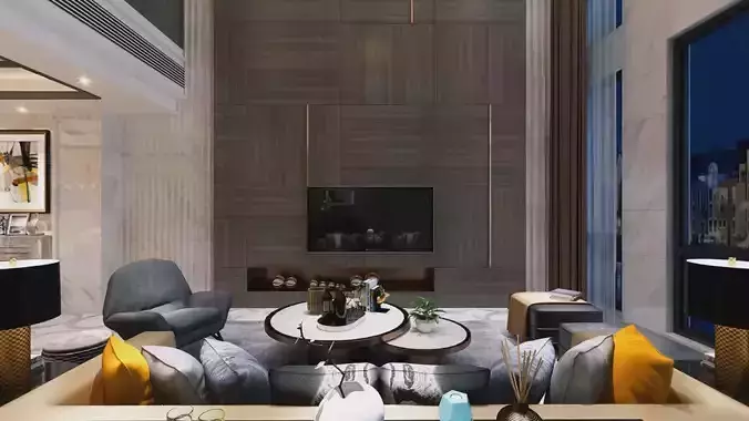 living room with dining room 3D model05