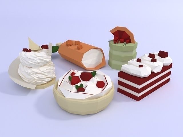 Low poly cakes meringue dessert Low-poly 3D model