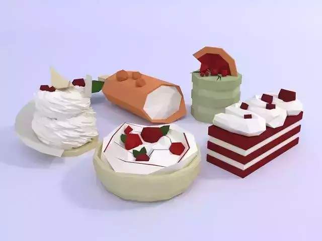 Low poly cakes meringue dessert Low-poly 3D model Low poly cakes meringue dessert Low-poly 3D model