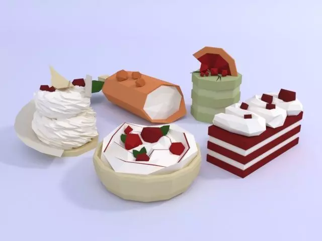 Low poly cakes meringue dessert Low-poly 3D model_0