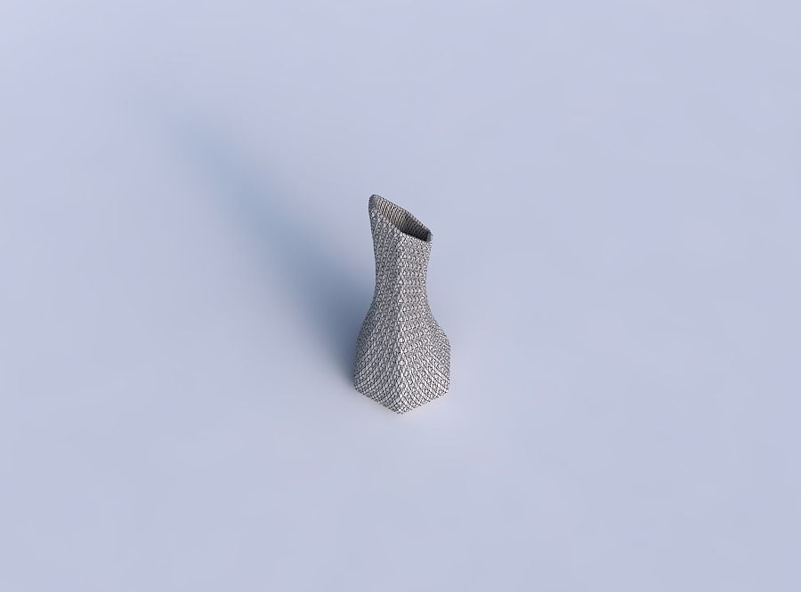 Vase squeezed and bent hexagon with diagonal grid bulges 3D print model_6