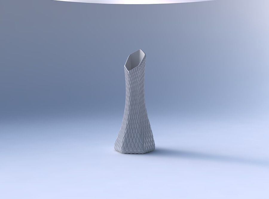 Vase squeezed and bent hexagon with diagonal grid bulges 3D print model_4