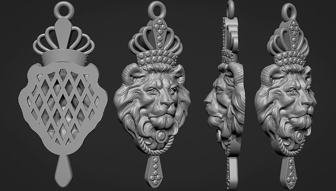 head lion with crown 3D print model