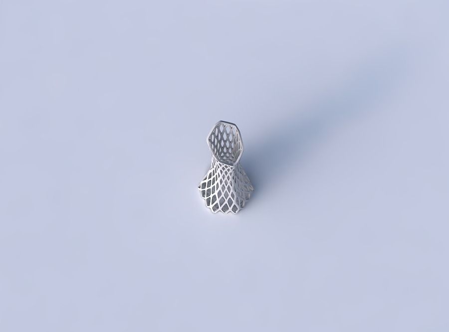 Vase squeezed and bent hexagon with diagonal grid lattice 3D print model_2