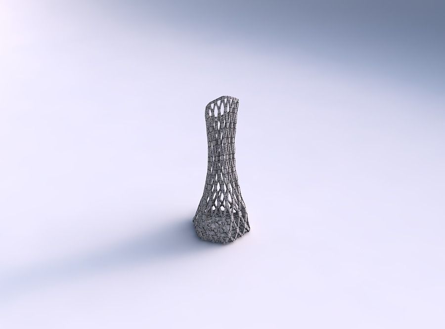 Vase squeezed and bent hexagon with diagonal grid lattice 3D print model_5