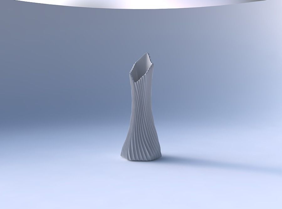 Vase squeezed and bent hexagon with extruded vertical lines 2 3D print model_4