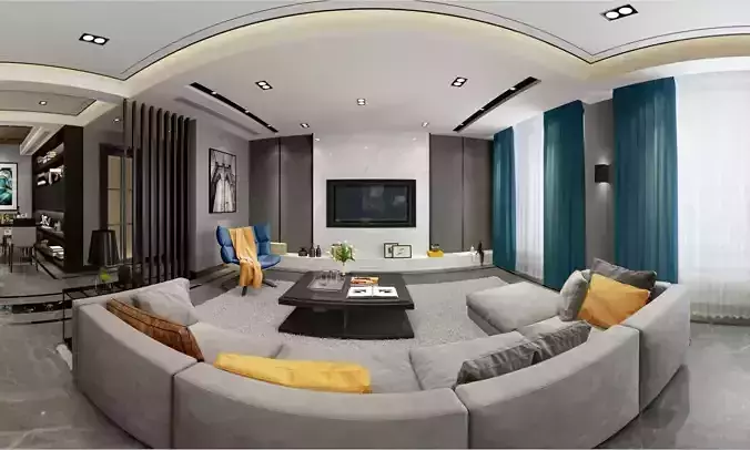 living room with dining room 3D model12