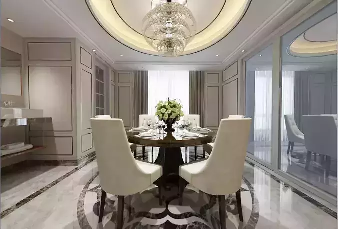 living room with dining room 3D model14