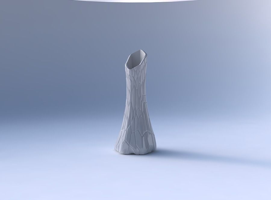 Vase squeezed and bent hexagon with organic cells 3D print model_4