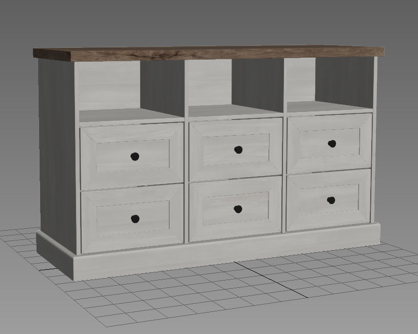 Commode 3D model in colonial style in oak wood Low-poly 3D model_6