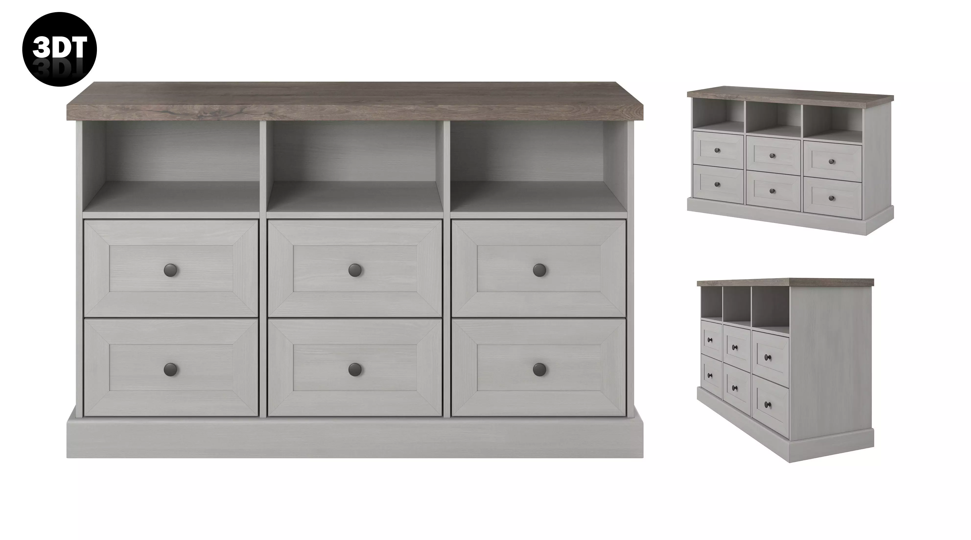 Commode 3D model in colonial style in oak wood Low-poly 3D model_0