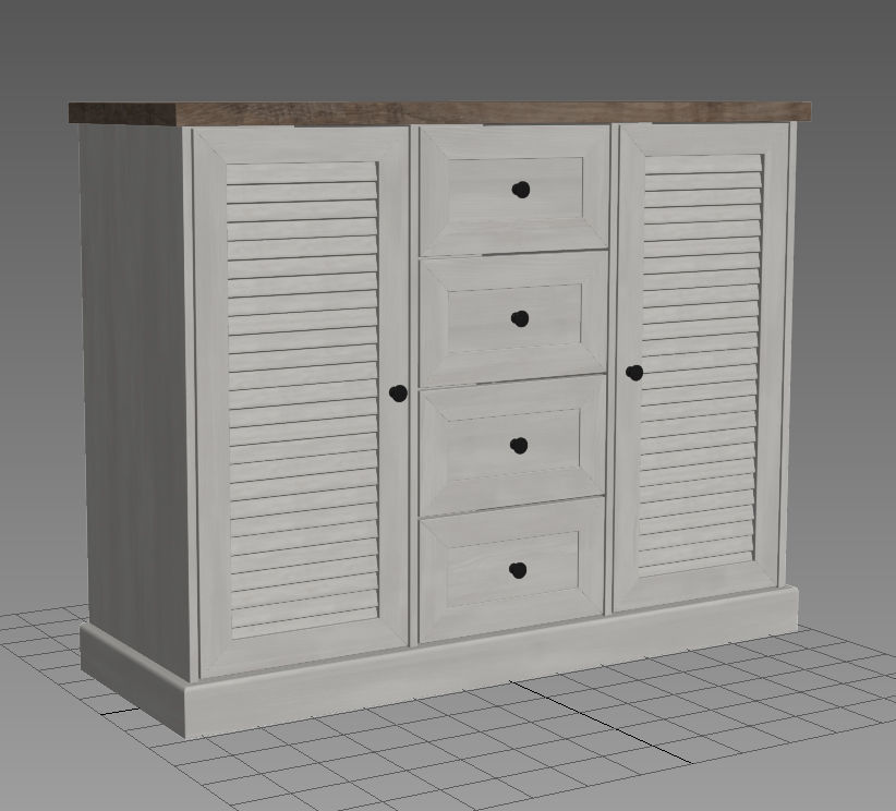 Commode 3D model in colonial style oak white Low-poly 3D model_6